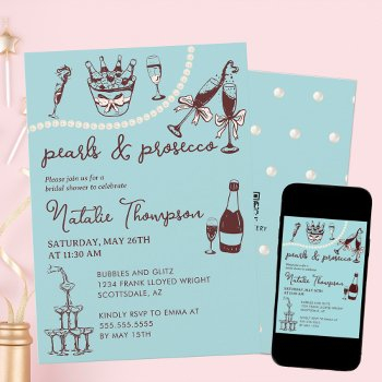 pearls and prosecco personalized bridal shower invitation