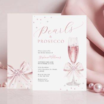 pearls and prosecco pink bridal shower invitation