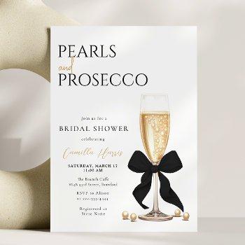 pearls & prosecco black bow bridal shower invitation