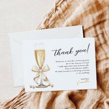 pearls & prosecco gold bridal shower thank you card