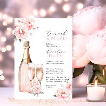 peonies blush pink brunch & bubbly bridal shower invitation