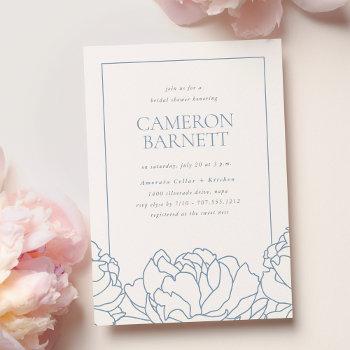 peony garden dusty blue floral bridal shower invitation