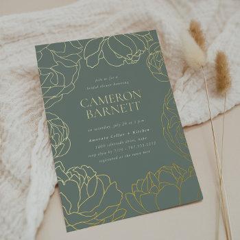 peony garden dusty sage green floral bridal shower foil invitation