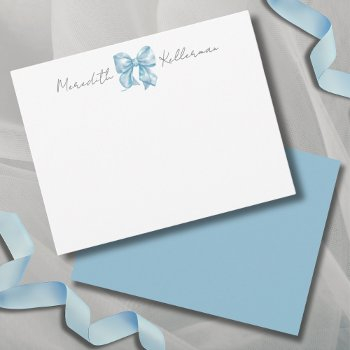 personalized blue bow name monogram note card