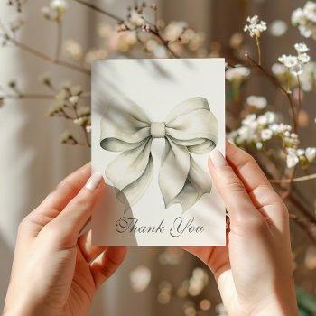 personalized white bow bridal shower thank you card