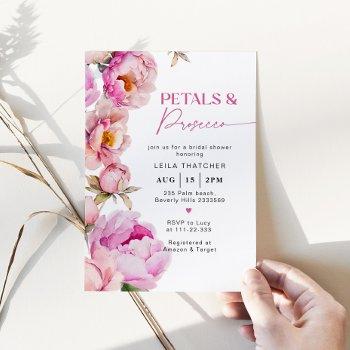 petals and prosecco bright pink bridal shower invitation