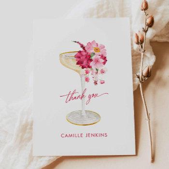 petals and prosecco pink bridal shower thank you card