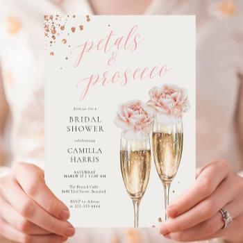 petals and prosecco script blush bridal shower invitation