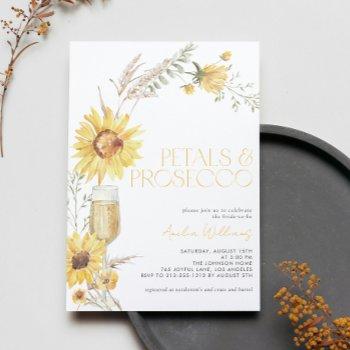 petals & prosecco boho sunflower bridal shower invitation
