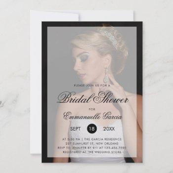 photo elegant script modern bridal shower invitation