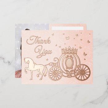 photo princess carriage rose gold foil thank you foil invitation postcard