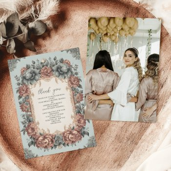 photo vintage dusty blue art nouveau bridal shower thank you card