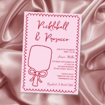 pickleball & prosecco playful pink bridal shower invitation