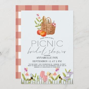 picnic in the park basket floral bridal shower invitation