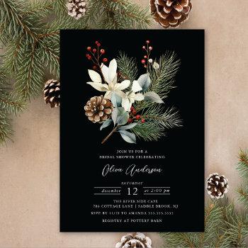 pine branch winter botanical bridal shower invitation