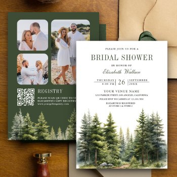 pine trees forest photo qr code bridal shower invitation