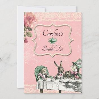 pink alice wonderland tea party bridal shower invitation