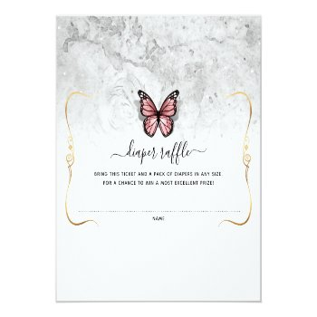 Pink And Gold Butterfly Diaper Raffle Ticket Enclosure Card Front View