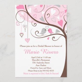 pink and gray floral bird bridal shower invitation