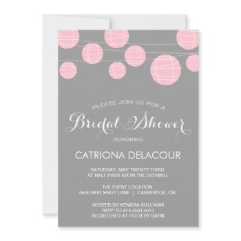 pink and gray lanterns bridal shower invitation