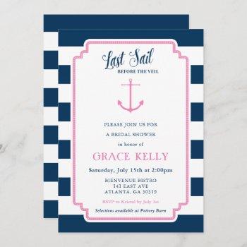 pink and navy nautical bridal shower invitation