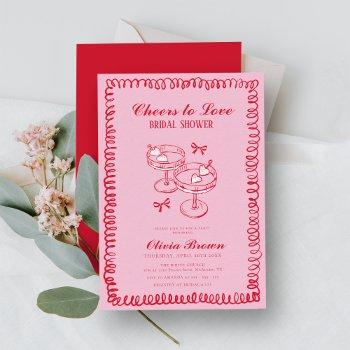 pink and red retro hand drawn bridal shower invitation