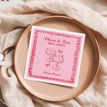 pink and red retro hand drawn bridal shower napkins