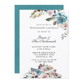 pink and teal peony bridesmaids luncheon invites
