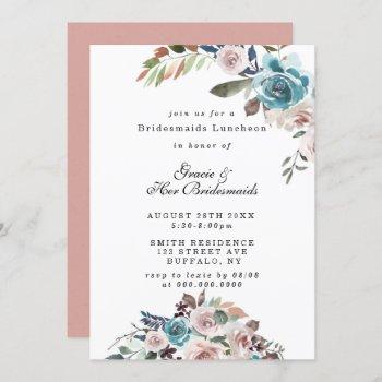 pink and teal peony bridesmaids luncheon invites