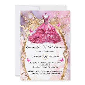 pink ballgown floral butterfly bride to be bridal  invitation