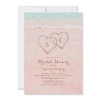 pink beach hearts in the sand bridal shower invitation