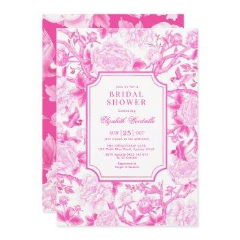pink birds & peonies chinoiserie bridal shower invitation