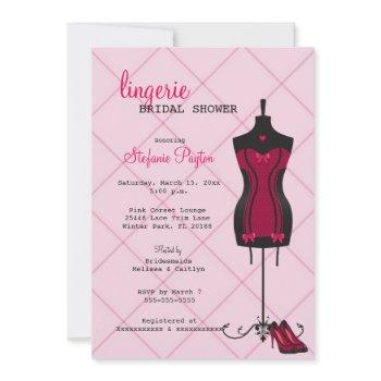 pink & black lace corset lingerie bridal shower invitation