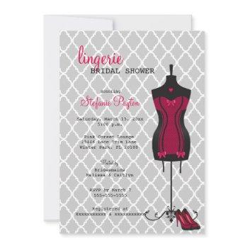 pink & black lace corset lingerie bridal shower invitation