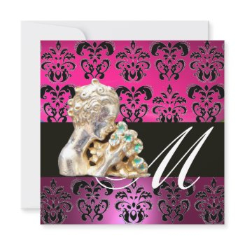 pink, black, purple,damask jewel monogram  fuchsia invitation