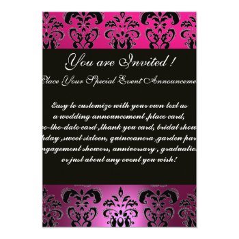 Pink, Black, Purple,damask Jewel Monogram Fuchsia Invitation Front View