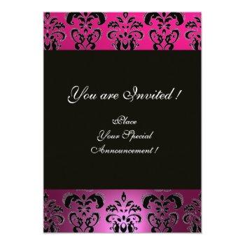 Pink,black,purple Damask Monogram ,white, Fuchsia Invitation Front View