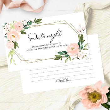 Pink Blush Floral Bridal Shower Date Night Cards Front View