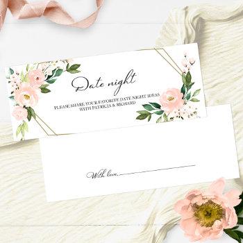 Pink Blush Floral Bridal Shower Date Night Cards Front View