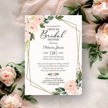 pink blush floral geometric drive by bridal shower invitation