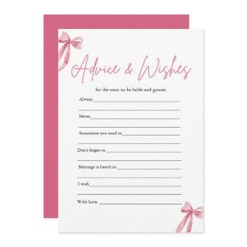 pink bow advice and wishes bridal shower game invitation