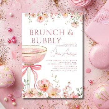 pink bow brunch and bubbly champagne bridal shower invitation