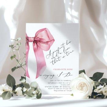 pink bow calligraphy true love bridal shower invitation