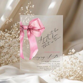 pink bow coquette elegant bridal shower acrylic invitations