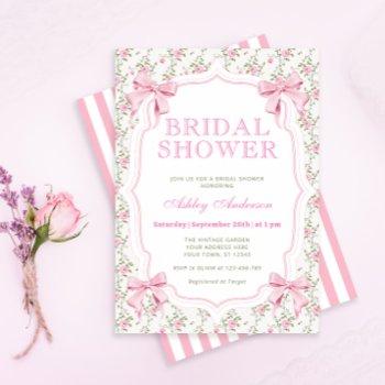 pink bow coquette modern bridal shower invitation