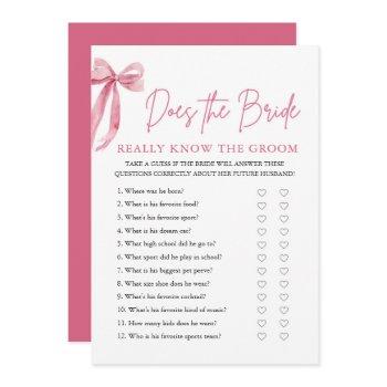 pink bow does the bride really know the groom game invitation