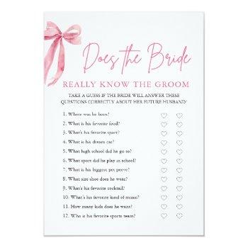 Pink Bow Does The Bride Really Know The Groom Game Invitation Front View