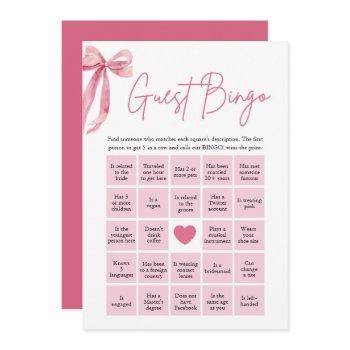 pink bow find the guest bingo bridal shower game invitation