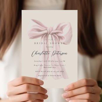 pink bow minimal bridal shower invitation