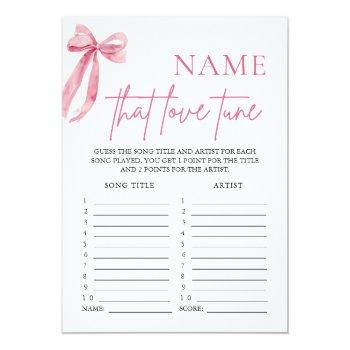 Pink Bow Name That Love Tune Bridal Shower Game Invitation Front View